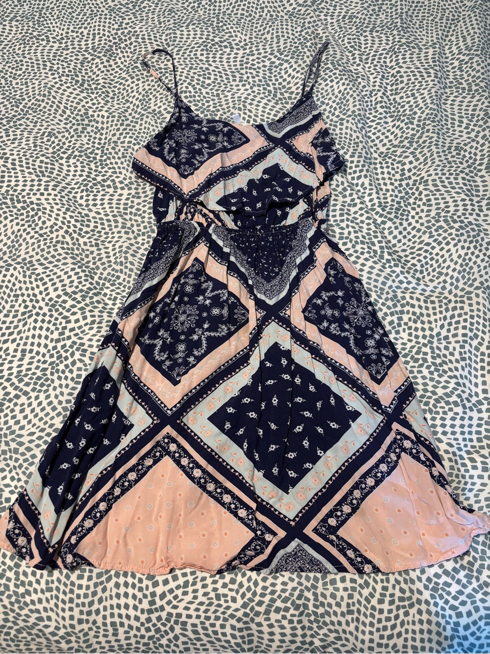 Cotton On Navy and Blush Printed Midi Dress